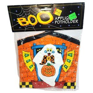 NIP NOS Halloween Vintage Boo Appliqued B&D California Ghost Pumpkin Potholder